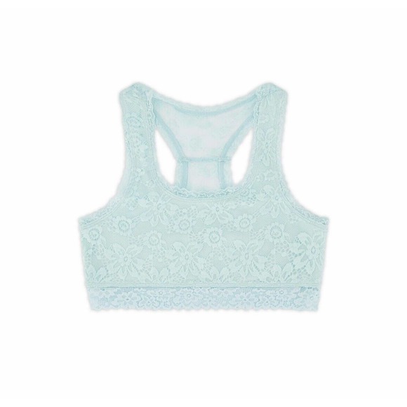 Justice Mint Green Aqua Full Coverage Racerback Floral Lace Bralette Size 34 - Picture 1 of 5
